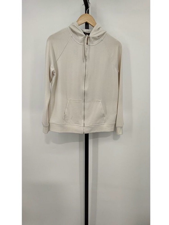 Quince Tops - Quince Women Supersoft Fleece Zip Up Hoodie Off-White Sleeved Jacket